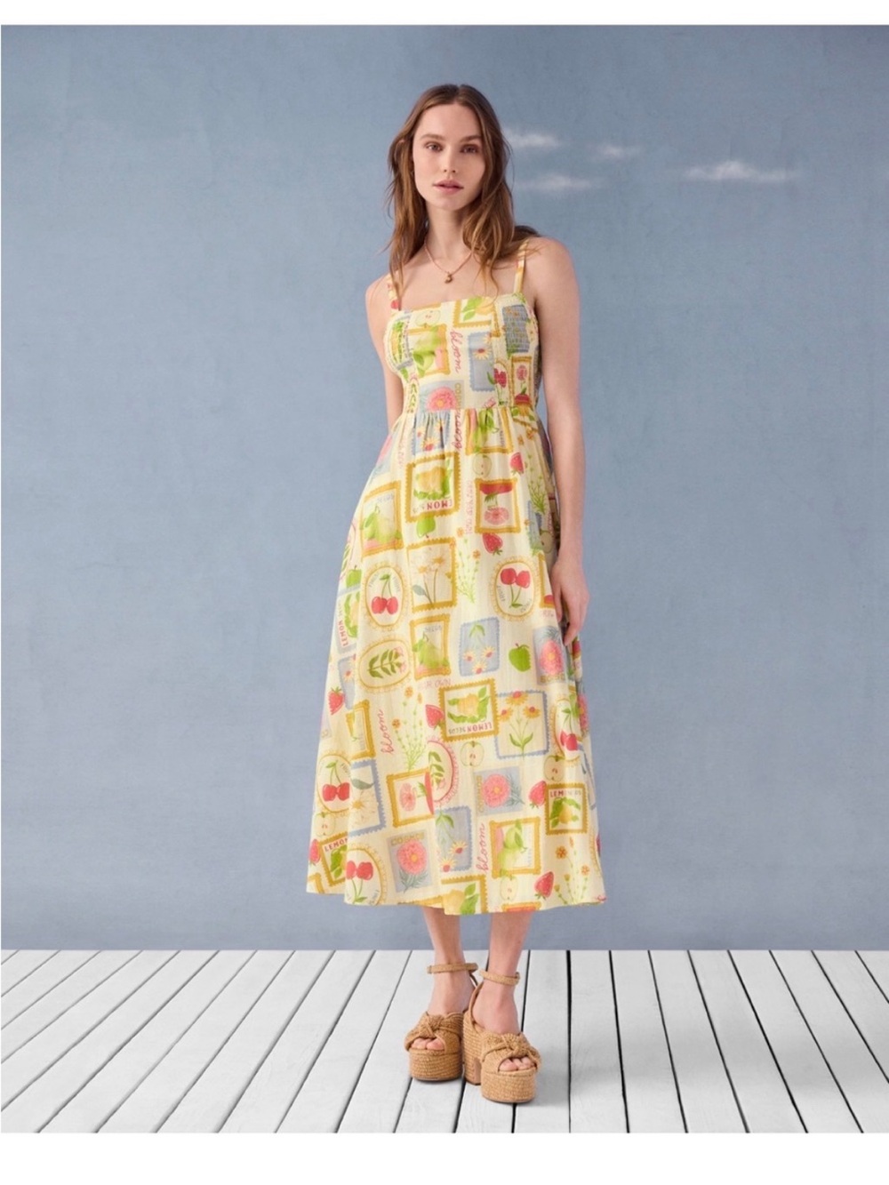Cabi Sophia Dress Cream Floral Patchwork Sundress with Spaghetti Straps